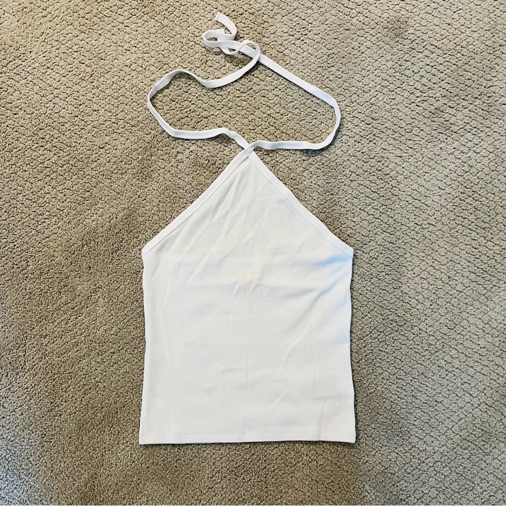 Madewell White Ribbed Halter Top, Size M
